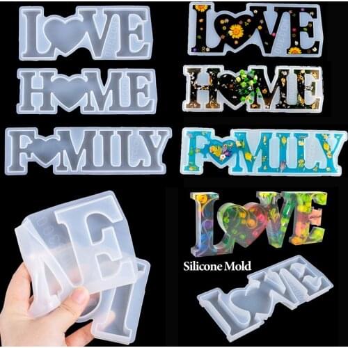 Letters Crystal Resin Mold for DIY Crafts Casting Heart HOME LOVE FAMILY Silicone Mould Home Decoration Handmade Jewelry Molds