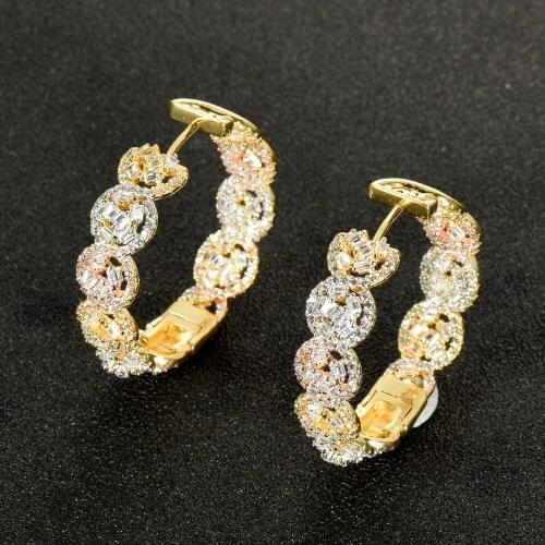 HIBRIDE Luxury 3 Tones Small CZ Dubai Wedding Women Bridal Hoop Earring For Women Vintage Earring accesorios Wholesale E-962
