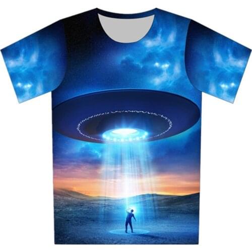 Joyonly 2018 Summer Boys Girls New Fashion Blue Galaxy UFO Printed T shirts Children Kids Cool T-shirts Funny Tops 4-20 Years