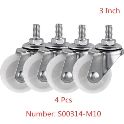 4 Pcs/Lot 3 Inch Light Screw Caster 10 * 25mm White PP Thread Universal Wheel Hardware Tool