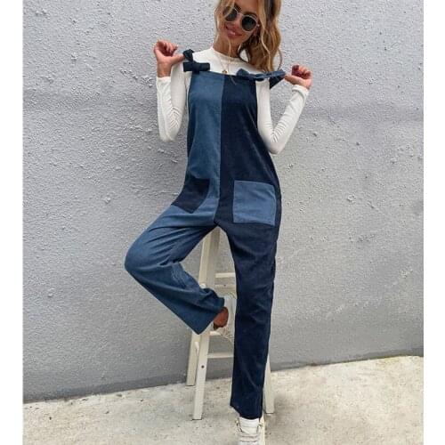 Women Jeans Jumpsuits Combinaison Femme Monos Mujer Woman Patchwork Denim Rompers Playsuits Long Pants Streetwear Straight Loose