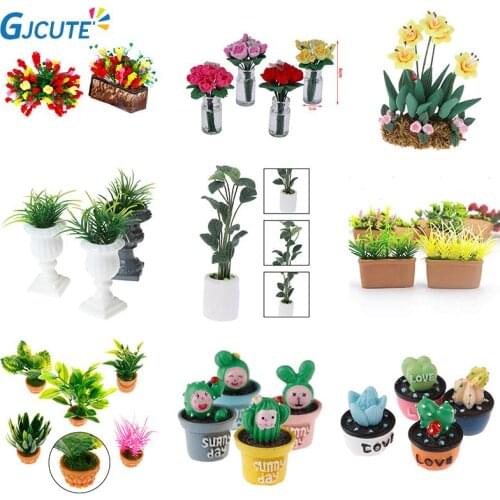 Doll House Flowers Mini Tree Potted Wall Decoration Flower Miniature Bonsai Garden Balcony Doll House Furniture Potted Plants