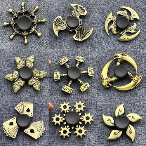 Fidget Spinner Brass Color Metal Hand Spinner Dice Bauhinia Rudder Exterior Smooth Finger Tri Spiner Gyro Toy for Kid