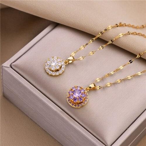 Luoluoyi Lucky Crystal Pendant Ladies Necklace Women Wedding Stainless Steel Jewelry Female Party Chokers Necklaces