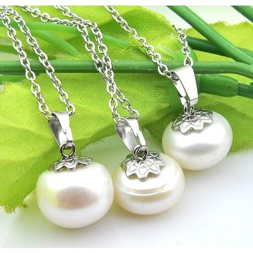 MIX 3 PCS Holiday Gifts Big Offer Round Natural Pearl Gemstone Necklaces Pendants