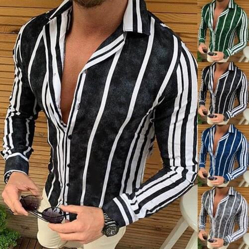Hot Sale 2021 Spring Summer New European Size Mens Long-sleeved Shirt Striped Printed Shirt Camisas Para Hombre