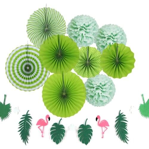 Pack of 10 Hawaiian Party Decoration Set Accordion Paper Fan Set Folded Paper Pinweels for Summer Luau Tropical Beach Pool Party