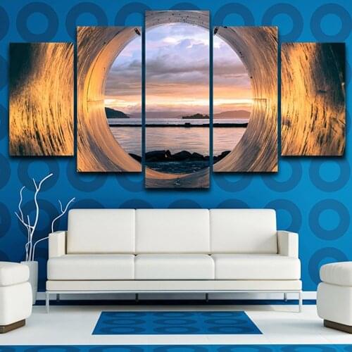Wall Art Painting Modular Poster Modern Home Decor 5 Panel Tube Sunset Ocean View Living Room Canvas HD Print Pictures NO Frame