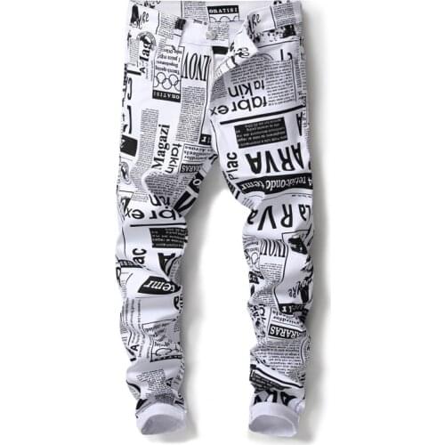 2020 New Young Mens Fashion Print Jeans Men Autumn Casual Denim Pants Soft Men Jean Overalls