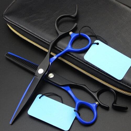 Professional Japan steel 6 '' black blue hair scissors haircut scissor thinning barber hair cutting shears hairdresser scissors