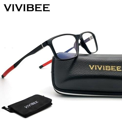 VIVIBEE Sports Men Blue Light Blocking Gaming Glasses Aluminum Temples UV400 Anti Blue Ray 2021 Male Office Square Eyeglasses