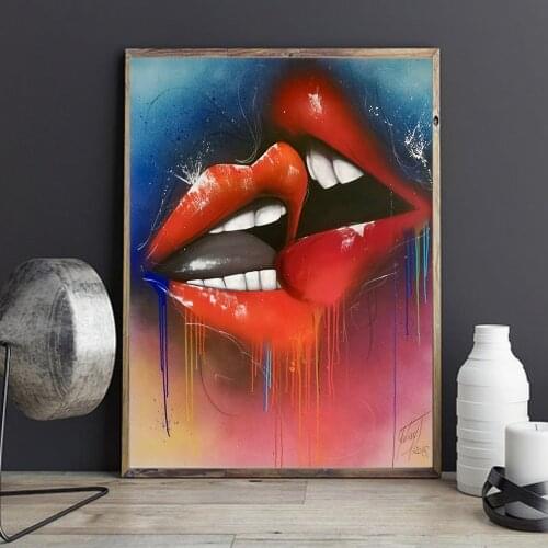 Modern Abstract Kiss Red Lips Canvas Posters and Prints Wall Art Red Lips Graffiti Canvas Painting for Living Room Home Decor