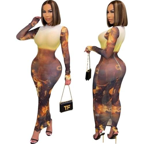 Midnight Partywear Women Sexy See Through Contrast Patchwork Midi Dress 2021 Chic Bodycon Long Sleeve Undefined Streetwear