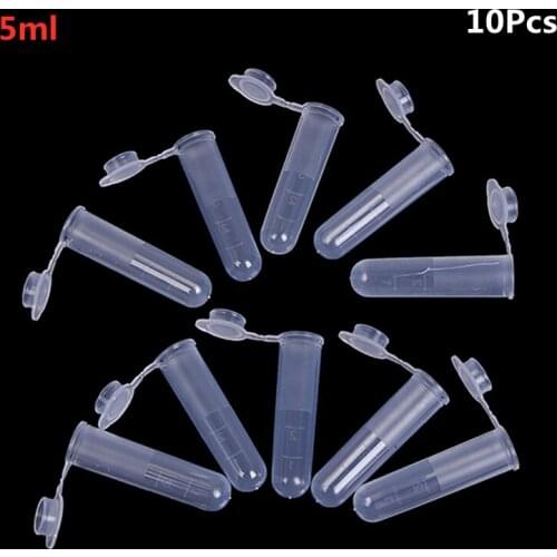 10Pcs/Lot 5ml Clear Micro Plastic Test Tube Centrifuge Vial Snap Cap Container for Laboratory Sample Specimen School Supplies