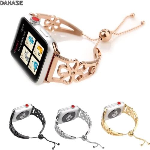 Women Flower Watch Band for Apple Watch 38mm 40mm 42mm 44mm Stainless Steel Strap Metal Belt Bracelet for iWatch Series 1 2 3 4