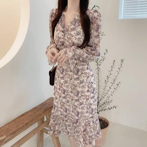 S-XL New New Spring Dress Girls Boho Chiffon Female Vintage Dress Party oversize long Sleeve Women Dresses Robe Vestido