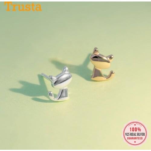 Trustdavis Genuine Fashion 925 Sterling Silver Sweet Cute Animal Little Cat Stud Earrings For Women Girl Kids Lady Jewelry DA261