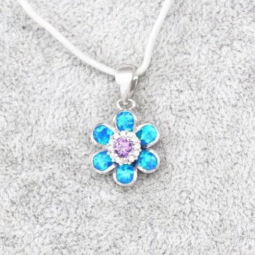 SNP0119 Blue Flower Opal Charm Pendant Fine Jewelry Fashion Necklace Pendants for Women Gift