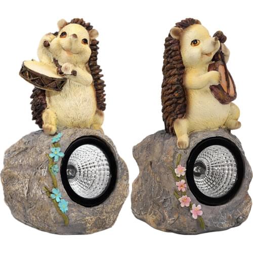 Solar Lights Hedgehog Statues, Musical Animal Figurines, Resin Sculpture with LED Spotlight for Outdoor Garden Lawn Patio
