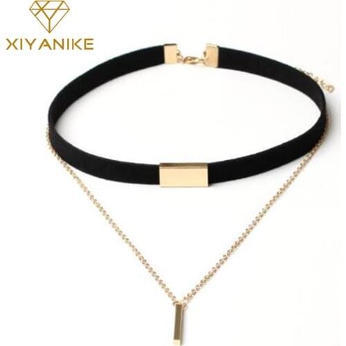 XIYANIKE New Black Velvet Choker Necklace Gold Chain Bar Chokers Necklace For Women collares mujer collier ras du cou N664