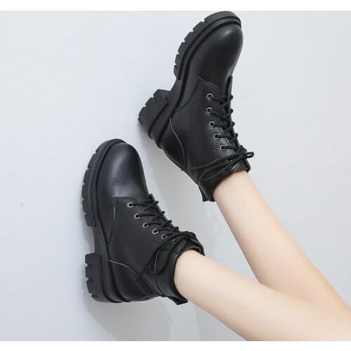 2020 Winter Women Boots Lace Up Motorcyle Boots Platform Shoes Female boots Black Ankle Boots botas mujer Botties 8248G