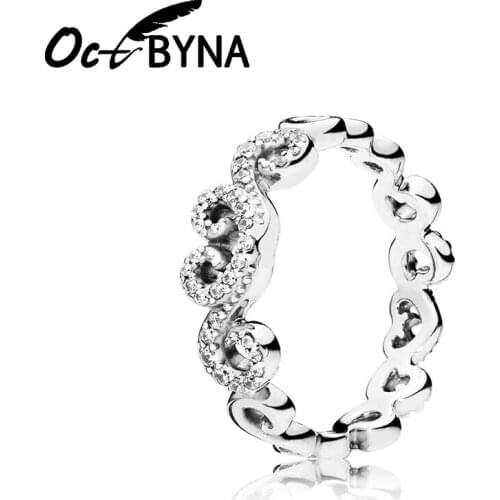Octbyna Fashion Crystal Heart Shaped Rings Womens Zircon Engagement Wedding Brand Rings For Women Glamour Jewelry Gifts