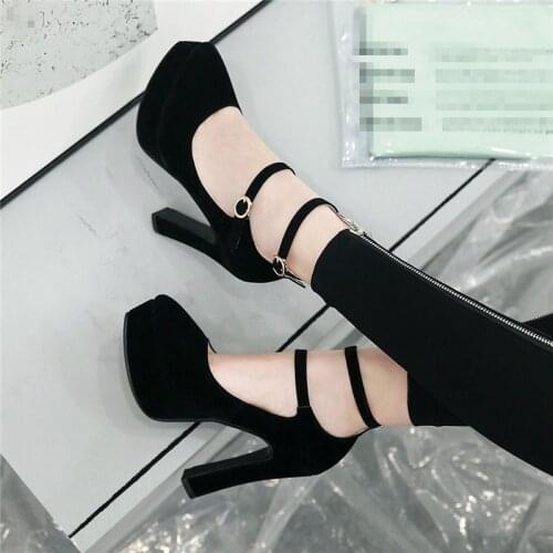 YMECHIC 2019 Spring Plus Size Mature Office Party Mary Jane Shoes for Women Ankle Strap Platform High Heel Gladiator Pumps Black