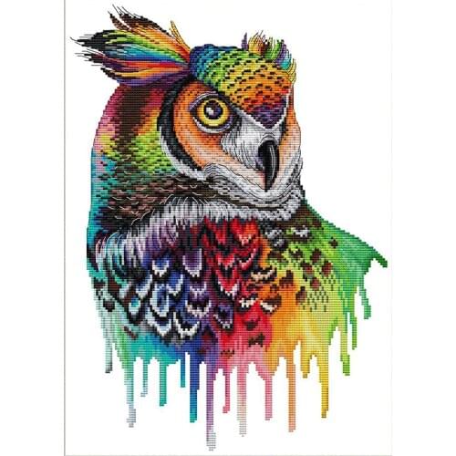 Animal Bird Colorful Owl Printed Canvas Cross Stitch Kit DIY Embroidery Hobby Sewing Craft Knitting Wholesale Jewelry Home Decor