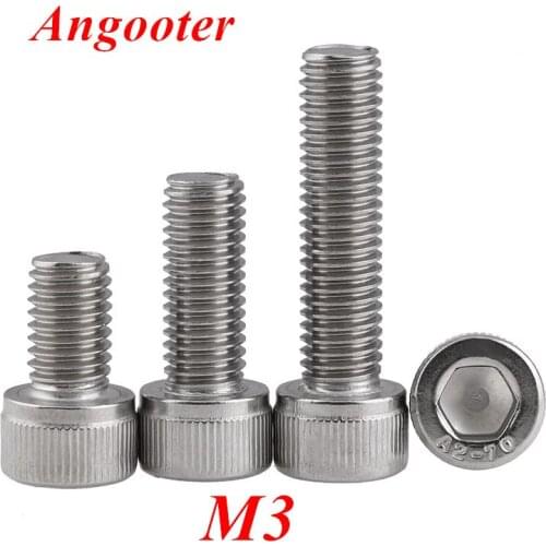 100pcs DIN912 Thread M3 Hexagon Socket Hex Head Cap Screw Screws M3*3/4/5/6/8/10/12/14/16/18/20/25/30/35/40/50mm A2-70 Bolts