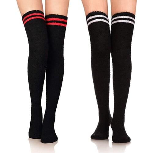 2pair Womens and Girl Soft Warm Coral Velvet Knee High Stockings Fitness Running Fuzzy Socks for Christmas Gift