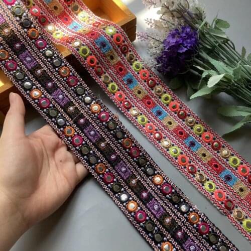 2 Yards 6cm Ethnic Black Red Thread Sequins African Lace Trims Geometric Lace Ribbon DIY Sewing Dress Decoration Bridal Lace