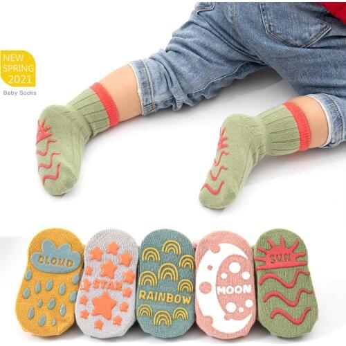 3 Pairs/lot Childrens Socks Solid Striped Spring Boy Rubber Anti Slip Newborn Baby Floor Socks Cotton Infant Socks For Girls