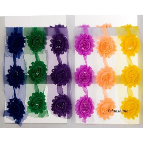 30yards/lot 2.6" 17colors Newborn Shabby Chiffon Flowers For Headband Supplies Frayed Fabric Flowers For Girls Hair Accessories