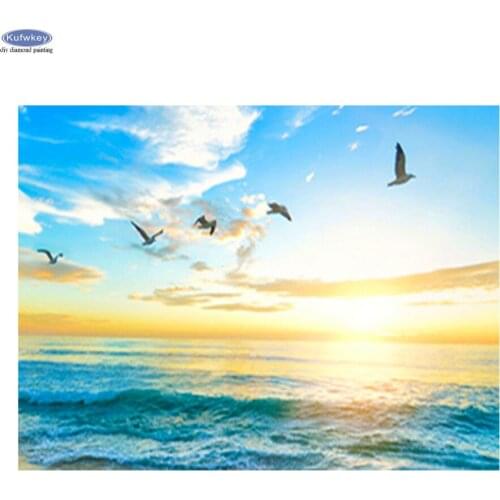 5D Diamond Painting Sea Beach Flying Birds DIY Diamond Embroidery Diamond Mosaic Cross Stitch Sunset Landscape Wall Decoration