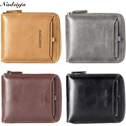 Baellerry Mens short Wallet Pu Leather Wallet Male Wallet Vertical Zipper Retro Youth Small coin purse Wallet