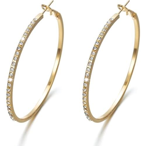 Big Hoop Earrings Rhinestone Crystal Pave Circle Drop Dangle Earring for Women