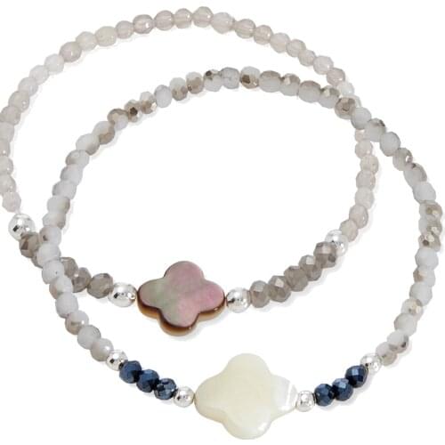 Lohri Crystal natural stone glass bead Bracelet new natural real four Leaf Clover charms Bracelet Lucky Gift bracelets for women