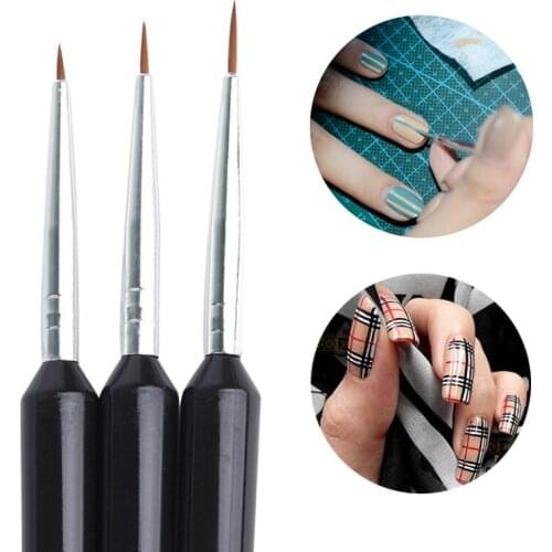 3PCS/Set Black Nail Art Brush Dotting Painting Drawing UV Gel Liner Polish Brush Flat Painting Flower Line Grid French Design