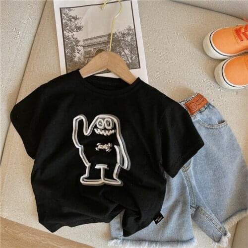 Childrens Cotton T-shirt 2021 Summer New Baby Boys Cartoon Print Short Sleeve T Shirt Baby Korean Funny T-shirt Toddler Top Tee