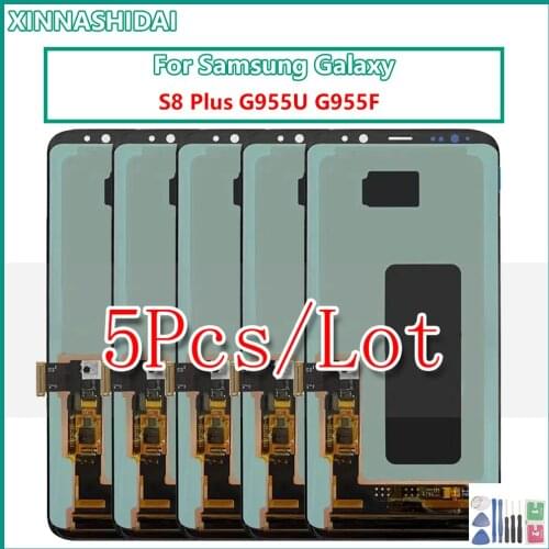 5 Pcs New LCD Display For Samsung Galaxy S8 Plus G955A G955U G955F LCD Display Touch Screen Digitizer Replacement with frame