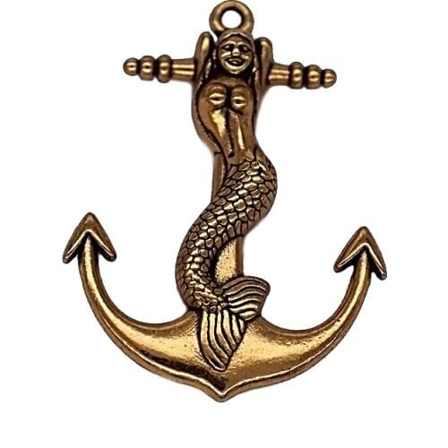 Double Nose Eco friendly Alloy Antique Golden Mermaid Anchor Hope Charms Nautical Pendant Jewelry