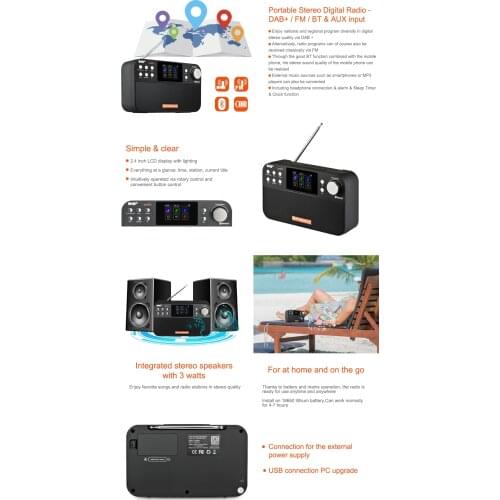 GTmedia Z3b DAB+/FM RDS wavebands Radio 2.4 inch TFT-LCD color display Support Bluetooth V2.1+EDR digital player