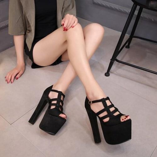 HOKSZVY 2020 Summer New Womens Shoes Sexy Nightclub Hate Sky High Shoes 17cm Cm Hollow Sandals Thick Heel Stage Shoes ZYW