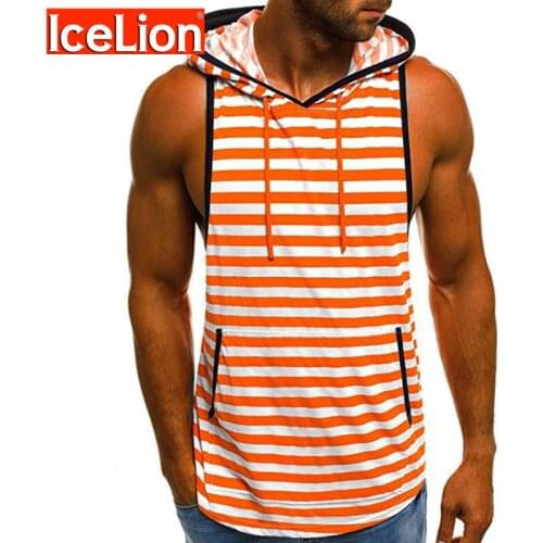 IceLion Stripe Men Tank Top Summer Slim Fit Gym Clothing Bodybuilding Tank Top Muscle Men Hooded Undershirt Shirt Vest 2021 New