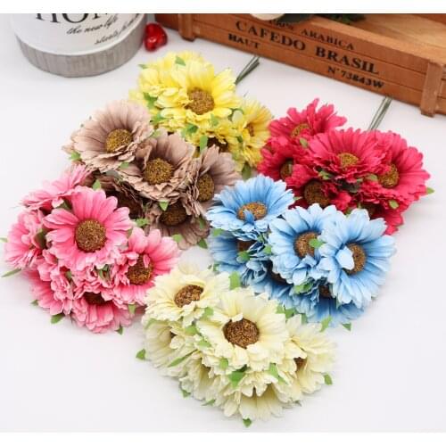 6pcs/lot 5cm Artificial Flower Hemp Sakura Flower Bouquet Wedding House Decorative DIY Wreath Scrapbook Gift Box Hand Flower