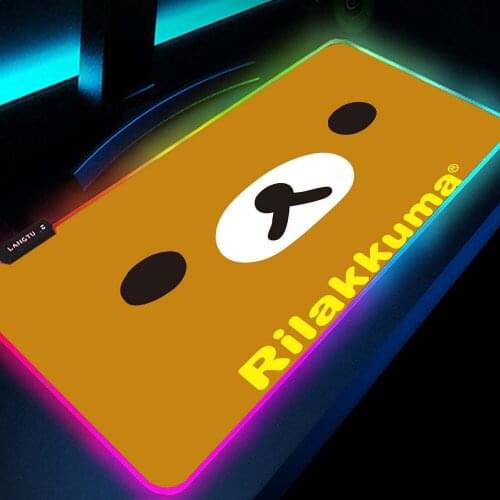 Rilakkuma Kawaii Mouse Pad Cute Anime Mat Led Rgb Gamer Girl Gaming Accessories Pc Cat Deco Gaming Mausepad Pink Mat Bear Gloway