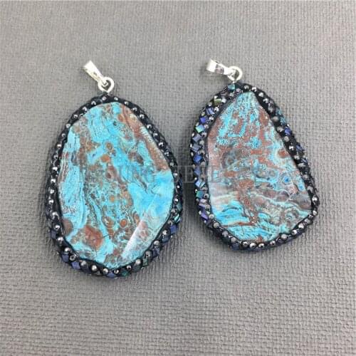 MY1027 Freeform Ocean Jaspers Pendant Pave Rhinestone Abalone Shell Gem Stone Druzy Pendant Charm