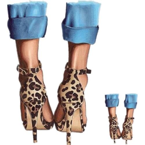 Patch Iron Ons Leopard Print High Heels Stickers for Clothes Ins Heat Tranfer Patches Clothing Accessories Fashion Free Shipping