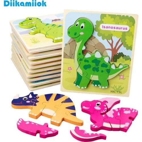 New Colorful Dinosaur 3D Puzzle Wooden Toy Puzzles for Kids Wood Jigsaw Board Baby Educational Learning Toys for Children Gift