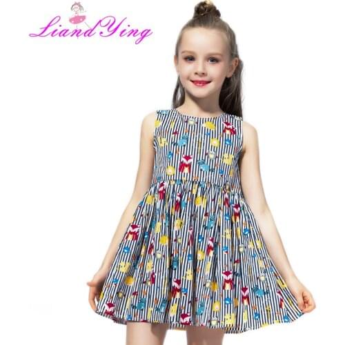 Girls Dress Fox Squirrel Bird Mushroom Striped Cotton 2021 Summer Princess Wedding Party Dresses Kids Clothes Size 2-12 Pageant